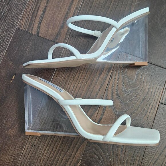 BNIB Steve Madden Clear Wedge Heels White Polat Transparent Size 10 - Picture 5 of 6
